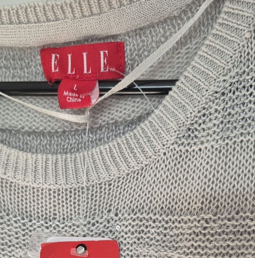 Elle Women's Light Gray Striped Crewneck Sweater - Picture 3 of 5